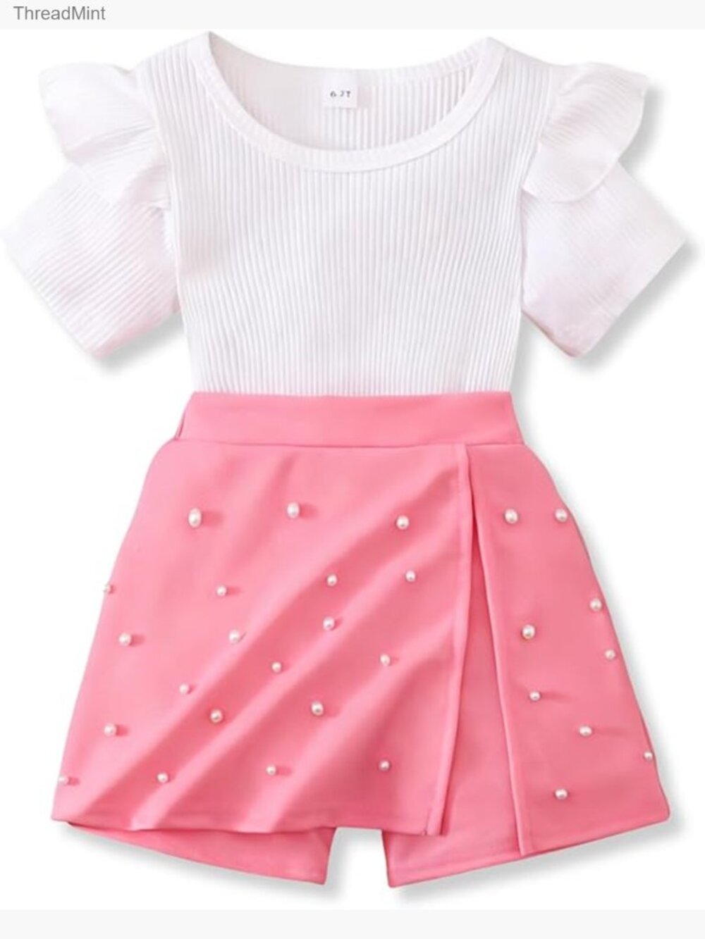 Girls Striped Top & Pearl Skirt Short Set Size 7-8 Years